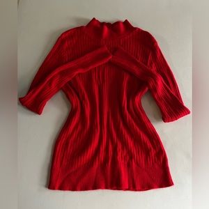 Red Knit Long Sleeve Mock Neck Fitted Top